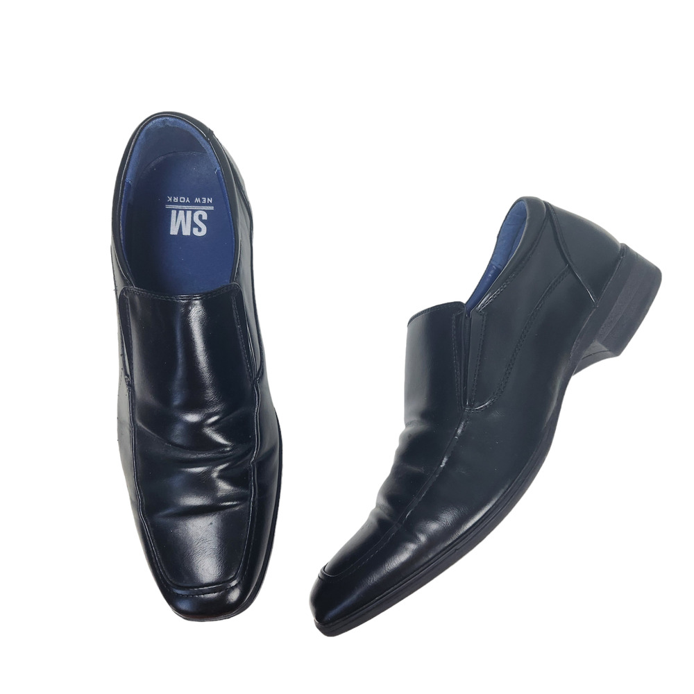 SM New York Shoes Mens Size 8.5 Slip On Loafer Black Manmade Finn - Picture 1 of 11